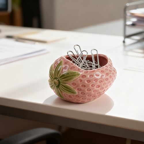 Pink Strawberry Ceramic Paper Cilp Holder for Desk, Office Decor - color: Strawberry Pink