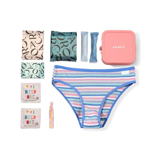 BONKS GoGo Kit - Teen Period Kit for Girls Ages 15-18 (L - XL) - Emergency Travel Hygiene Kit for Young Women - Includes Pads, Tampons, Underwear & More - style: Teen Period Kit L/XL (15-18)