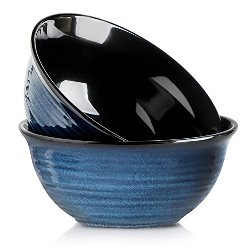 HASENSE Ceramic Serving Bowls, 9 Inch Large Salad Bowls for Kitchen, 84 Ounce Mixing Bowl Set of 2, Ideal for Soup Pho Pasta Popcorn, Dishwasher & Microwave Safe(Blue) - color: Blue, size: 84 Ounce