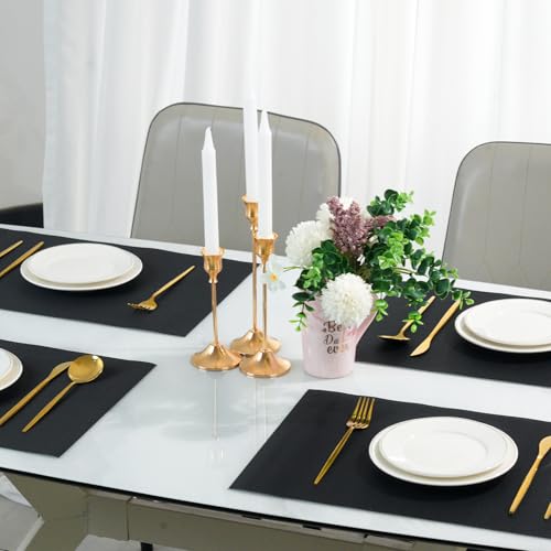 Placemats Set of 6，Non-Slip PVC Weave Table Mats Easy to Clean，Heat Resistant Place Mats for Kitchen Dining Table Decoration Indoor Outdoor，Black - color: Black