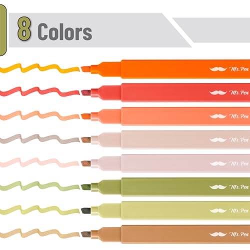 Mr. Pen- Aesthetic Highlighters No Bleed, 8 Pack, Assorted Colors | Chisel Tip, Cute Highlighters Assorted Colors for Journaling, Highlighting, Underlining, Fast Dry, Back to School Supplies - color: Autumn Earth, size: 8 Pack