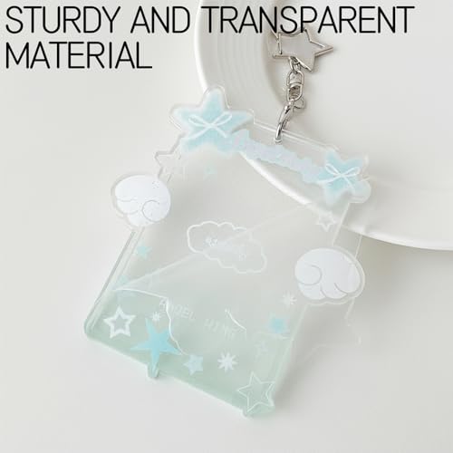 2 Pieces Star Wing-Shaped Photocard Holder Keychain - Clear Acrylic Protective Sleeve for ID, Bus, Student Card