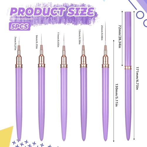 5PCS Nail Liner Brushes, Metallic Nail Art Brushes Set, Superfine Liner Brush Kit for Gel Polish, Detail Painting and Drawing, Professional Nails Salon Tools