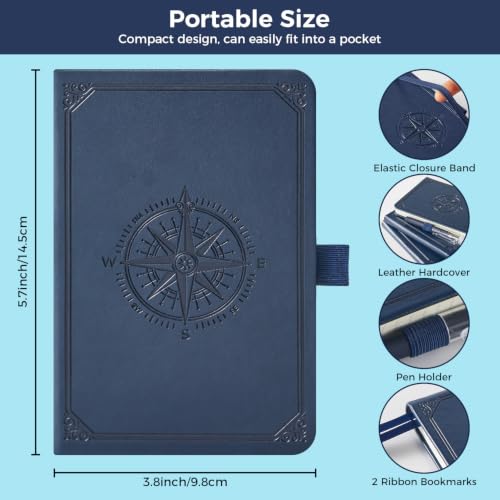 (3 Pack) Small Pocket Journal Notebook with Pen, 3.7" x 5.7", A6 Mini Size, for Women Men Work Writing Work Note Taking, Hardcover, School Office Supplies - color: 3 Blue Tree, size: A6
