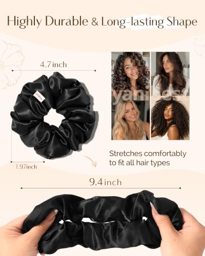 Yanibest 8 Pcs Satin Scrunchies - Silk Feeling Scrunchies Ponytail Holders - color: Black