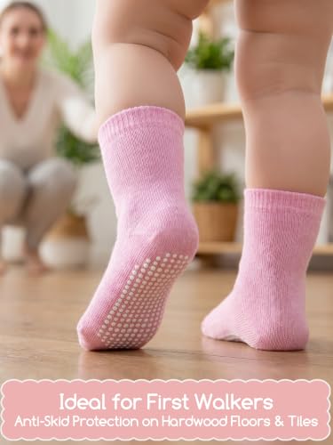 Aroveea Toddler Socks Non Slip Grip Baby Girls Kids Ankle Cute 12 Pack - color: Bright Rainbow-l, size: 5-7 Years
