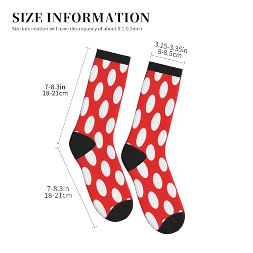 Crew Athletic Socks Funny Crazy Casual Sports Novelty Dress Socks for Women Men Running Hiking - color: Polka Dots White Red