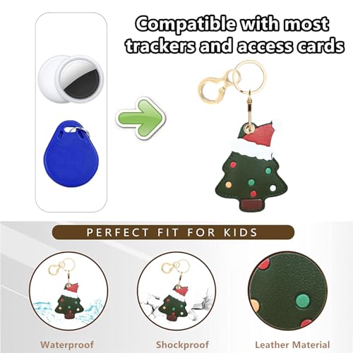 BORKUANA PU Leather Keychain holder Protective Case Compatible with AirTag - color: Christmas Tree