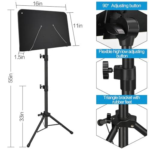 Mdvora 1/2/3 Pack Adjustable Sheet Music Stand, with Carry Bag Clip Holder - color: 1 pack black, size: Standard Version