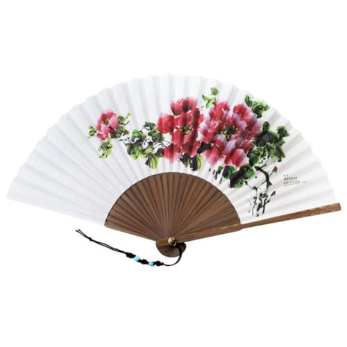 Korean Traditional Bamboo Hanji Hand Fan Norigae Large Folding Gift Peony
