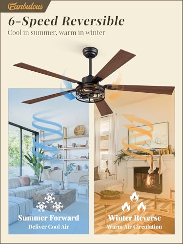 Fanbulous 60" Farmhouse Caged Ceiling Fan with Light & Remote, 6-Speed - color: Black and Walnut, size: 60 Inch
