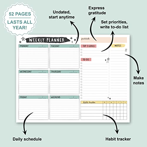 Weekly Planner Pad 52 Tear-Off Sheets Undated 8.5 x 11 Desk Pad - style: Style 4