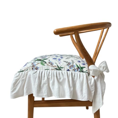 Korean Made Chair Pad Slipcover, 1 Cover, 17.5"x17.5" Chair Cushion Cover Ties with Ruffle Farmhouse Decor Covers Only, Gift for Mom (White Floral) Stocking Stuffer - color: White Floral