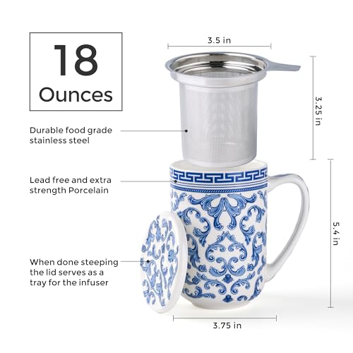 AmorArc Tea Cup With Infuser and Lid, 18oz Loose Leaf Tea Mug With Steeper - color: Classical Pattern