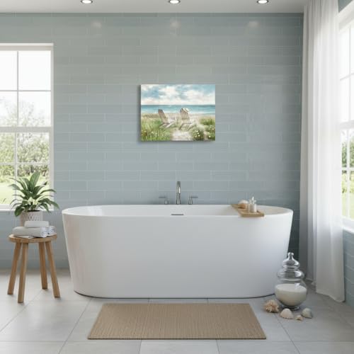 arttitue Seascape Wall Art Canvas Picture: Beach Chair Seascape Print Decor Ocean Coastal Scene Painting Seaside Sea Wave Grass Artwork for Bathroom Living Room - color: Beach Chair, size: 16"L x 11"W