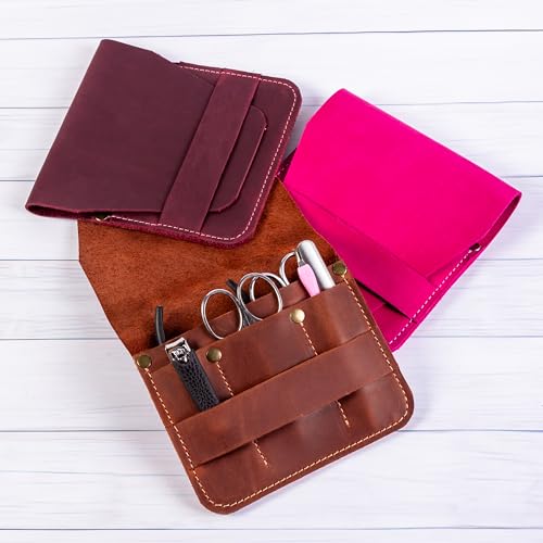 Leather Manicure Set Case Grooming Kit Organizer (Fuchsia) - color: Fuchsia
