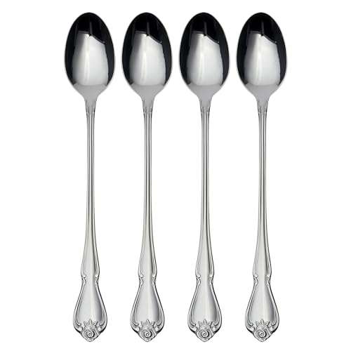 Oneida True Rose Iced Tea Spoons, Set of 4,Silver - style: Iced Teaspoons, Set of 4