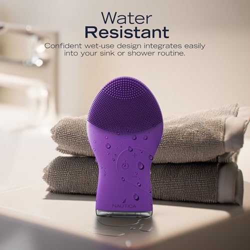 Nautica PC120 Facial Cleansing Brush Made with Ultra-Hygienic Soft Silicone, Waterproof, Rechargeable Vibrating Face Exfoliator Scrub Brush with Sonic Technology for Men & Women - Hy Purple - size: Hy Purple