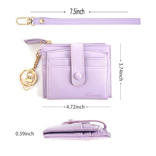 Keychain Wallet Wristlet Small Credit Card Holder Bracelet Key Chain Purse Bangle Tassel Beads Key Rings for Women - color: 04-rfid Purple