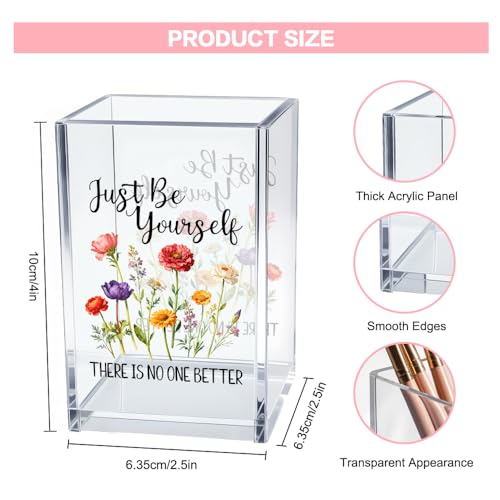 Just Be Yourself Acrylic Makeup Brush Organizer Holder, Motivational Vanity Desk Accessories for Bedroom Office, Inspirational Affirmation Quote Gifts for Women Girls Daughter Sister Coworker - style: Be Yourself