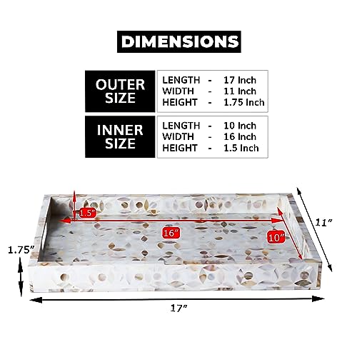 Handicrafts Home Mother of Pearl White Decorative Serving Ottoman Tray17x11 - color: Discovery Jewel Grande, size: 17" x 11" x 2"