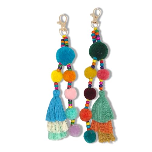Tassel Keychain for Women Colorful Boho Charm Keychains with Tassels for Bags Backpack Purses Handbags and Beach Accessories Cute Summer Key Ring Decorations for Bag Charm and Wristlet Use