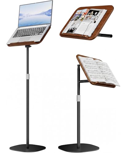 Laptop Stand Floor, Wood Music Stand, Tablet Floor Stands Adjustable Height, Tall Book Stand Hands Free, for Projector, Office, Study, Brown