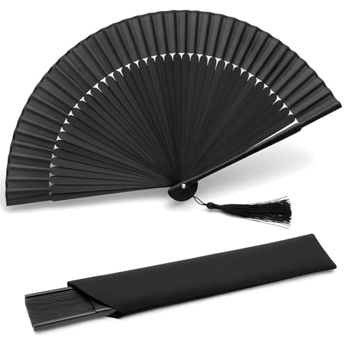 Lysa Hand Fan for Women Foldable - Portable Folding Japanese Chinese Fan - for Hot Flashes, Summer Cooling, Festivals, Church, Dancing (Solid Black) - color: Solid Black