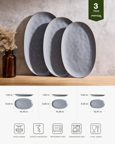 famiware Serving Platters Set of 3 Sizes - Oval, Dark Grey - color: Dark Gray