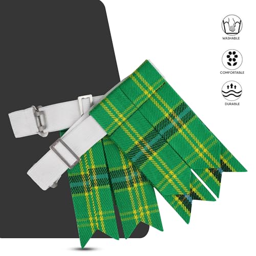 EZE Kilt Flashes for Men with Heavy Buckle Adjusters, Plain & Tartan Kilt Sock Flashes Acrylic Wool - color: American Green