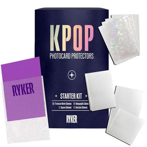 4-in-1 Kpop Photocard Sleeves Protector Starter Kit | Includes 68 Card Sleeves in 3 Sizes Standard, Oversize, Square Holographic Sleeves. Kpop Photocard Collectors Durable Protective Card Sleeves