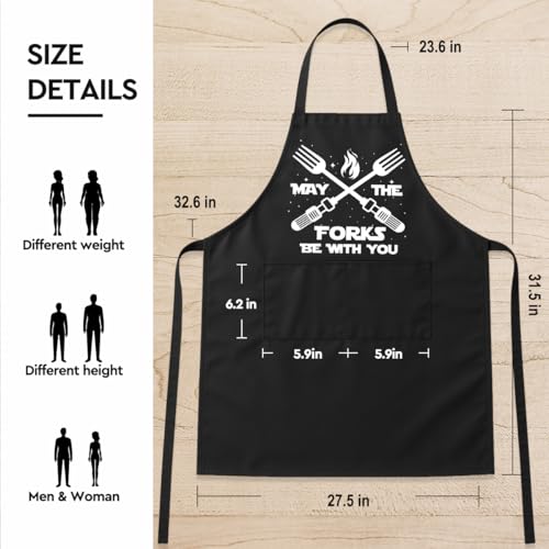 Funny Black Grill Apron with Pockets for Man,Dad,Husband,Father in Law,Chef Daddy Grilling Apron BBQ Cooking Gifts - color: May the Fork Be With You -2