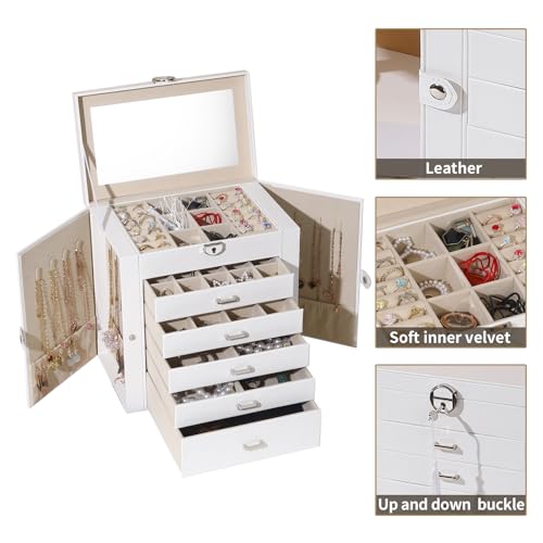 BOOVO Large Jewelry Box for Women 6 Layer - color: White, size: 6 Layer