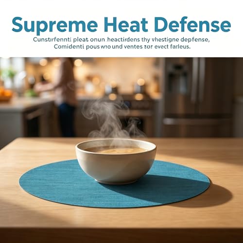 Round Imitation Bamboo PVC Placemats Set of 6,Countertop Protector - color: Blue