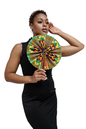 Kente African Print Foldable Hand Fan - color: Kofina