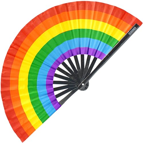 SoJourner Folding Rave Fan, Rainbow - color: Rainbow Fan