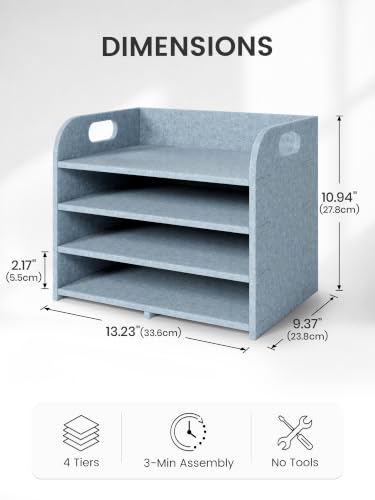 Fluxynara 4-Tier Felt File Organizer with Carry Handles, Coastal Haze - color: Coastal Haze