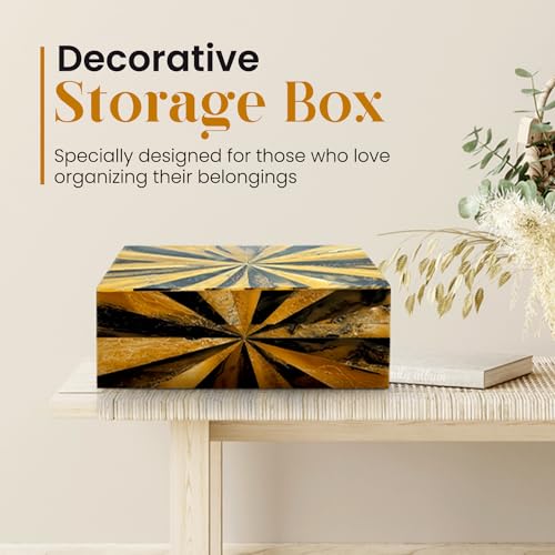Perilla Home Home Decor Decorative Storage Wooden Box Small Yugen Organizer Tool Stash Card Craft Treasure Trinket Memory Keepsake Jewelry Box for Men and Women, Gifts For All, Black, Yellow and Brown - color: Black & Yellow