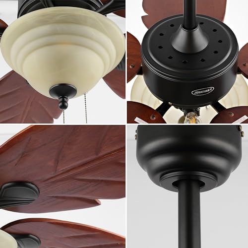 JONATHAN Y Poinciana 52" Coastal 3-Light Palm Leaf Ceiling Fan, Dark Brown - color: Dark Brown