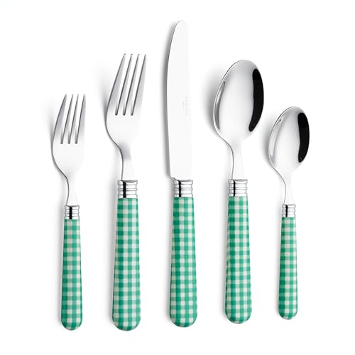 ANNOVA Silverware Set 20 Pieces Cutlery Stainless Steel Colorful Fun Handle Flatware Service for 4 - Dinner Knife, Dinner Fork, Salad fork, Dinner Spoon, Dessert Spoon (Checker Green, 20 Pieces) - color: Checker Green