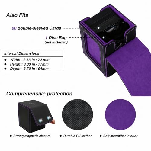 Venssu MTG Deck Box with Commander Display Window (Black＆Purple, 1 window) - color: Black and Purple