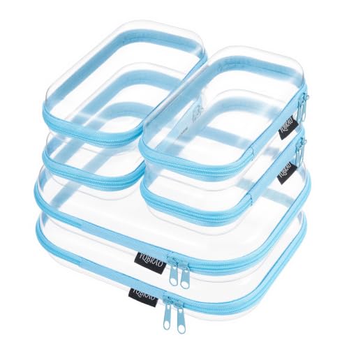 YQBRAO Clear Hard Shell Zipper Cases, 6 Travel Organizers, 2M 4S, Blue - color: Blue, size: 6 Pack (2M+4S)