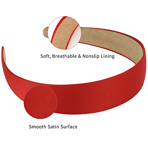 Wecoe 10 Pack Red Headband Women 1 Inch Wide Satin Headbands Non Slip Fashion Plain Head Bands Solid Hair Bands DIY Hair Accessories for Women Girls Diademas Para Mujer - color: Red