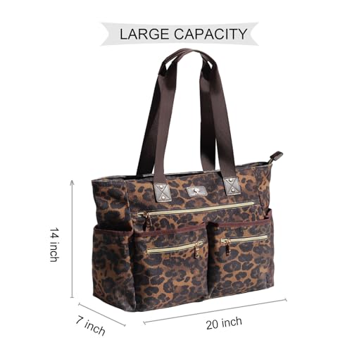 Weekender Bag Carry On Bag Overnight Tote Travel Duffle with 13 Pockets for Travel,Work，Gym,Beach,Teacher,Nurse - color: Corduroy leopard print