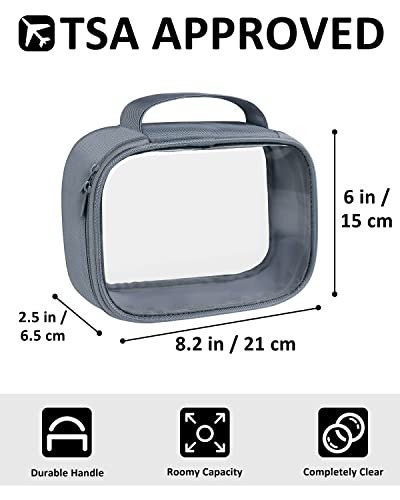Moyad TSA Approved Toiletry Bag Clear Quart Size Travel Bags Makeup Bag - color: Grey, size: 3 Pack, Handle