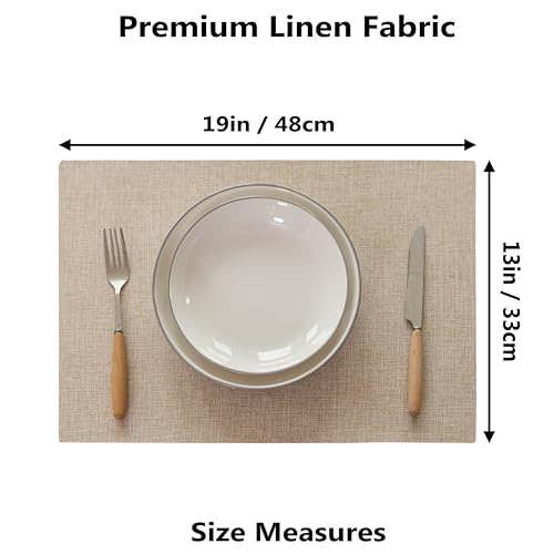 Demetex Linen Placemats Set of 4 Heat Resistant Cloth Placemats Table Place Mats Burlap Plate Mats for Dining Kitchen Banquet, Light Linen - color: Light Linen, size: Placemats set of 4