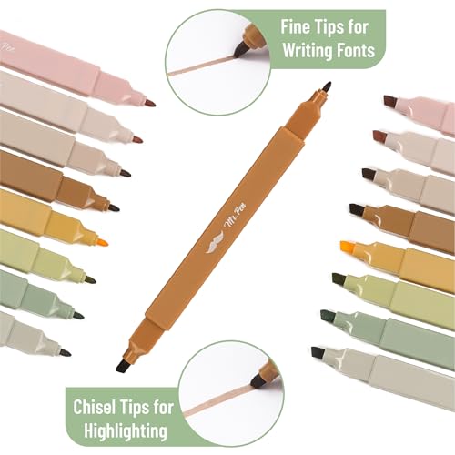 Mr. Pen- Dual Tip Aesthetic Highlighters, 8 pcs, Chisel & Fine Tip - color: Earthy Tones, size: 8 Pack