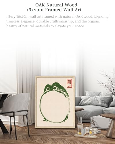 iHery 16x20in Natural OAK Wood Framed Japanese Lucky Frog Wall Art - color: Oak Wood Framed Matsumoto Hoji's Frog, size: 20"L x 16"W