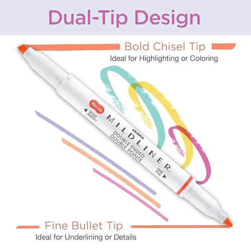 Zebra Pen MILDLINER No Bleed Highlighter, Friendly Colors, Dual Tip, 5-Pack - color: Friendly A