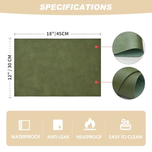 Artoid Mode Olive Green Faux Leather Placemats Set of 4 - color: Olive Green, size: 12" x 18", Rectangular Set of 4